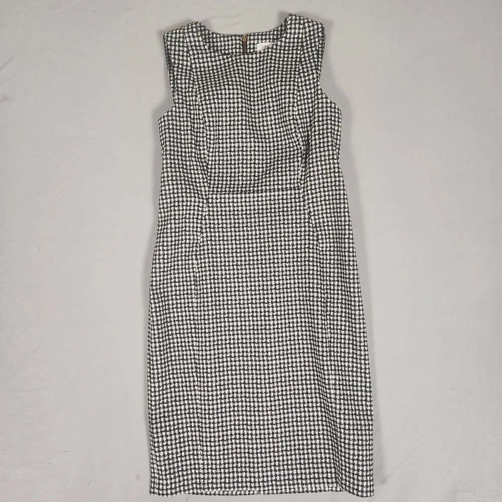 Calvin Klein Sheath Dress Size 12 Black White Houndstooth Sleeveless Zip - Picture 2 of 8
